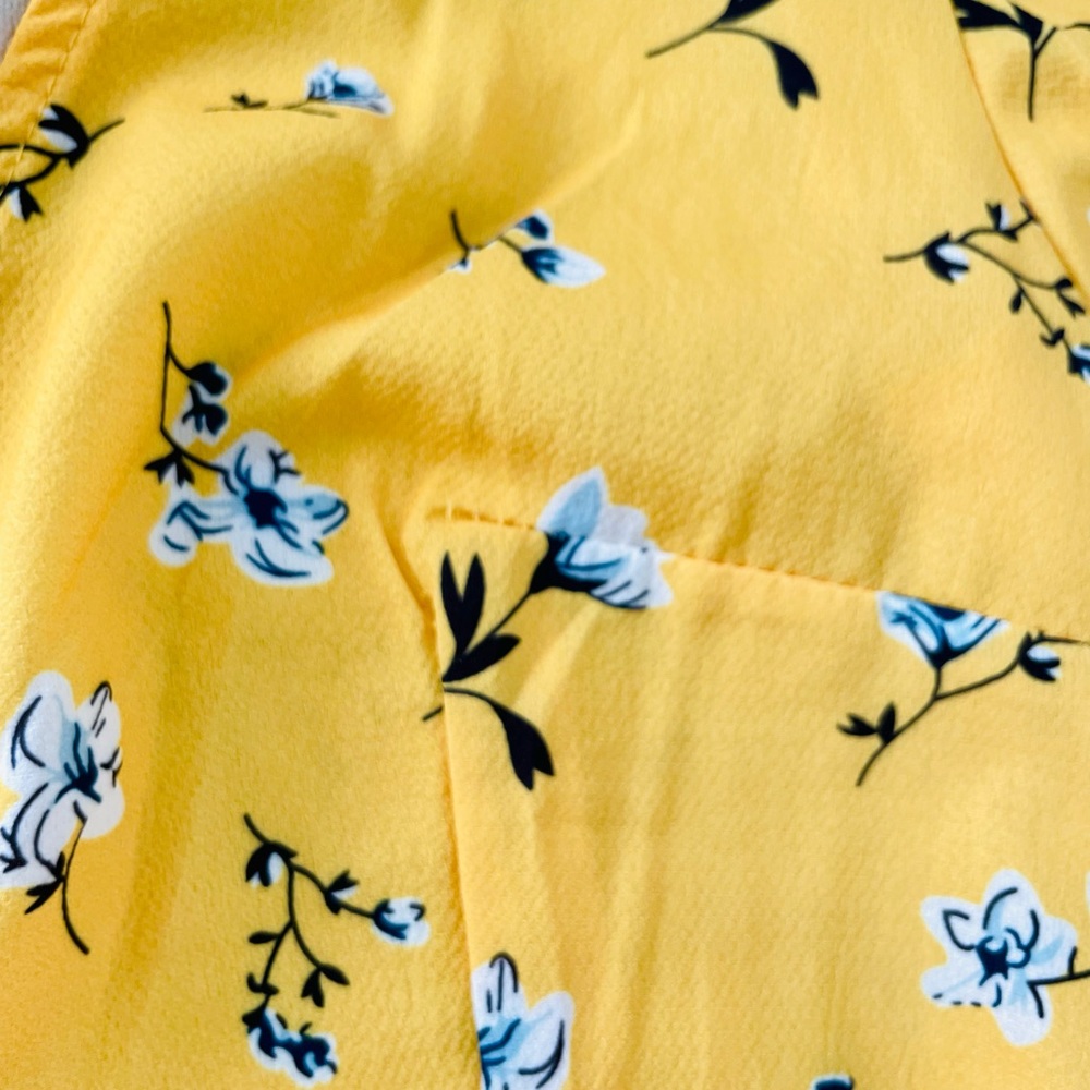 Bright Yellow Blue Flower Patterned Side-Tie Dress - Picture 6 of 6